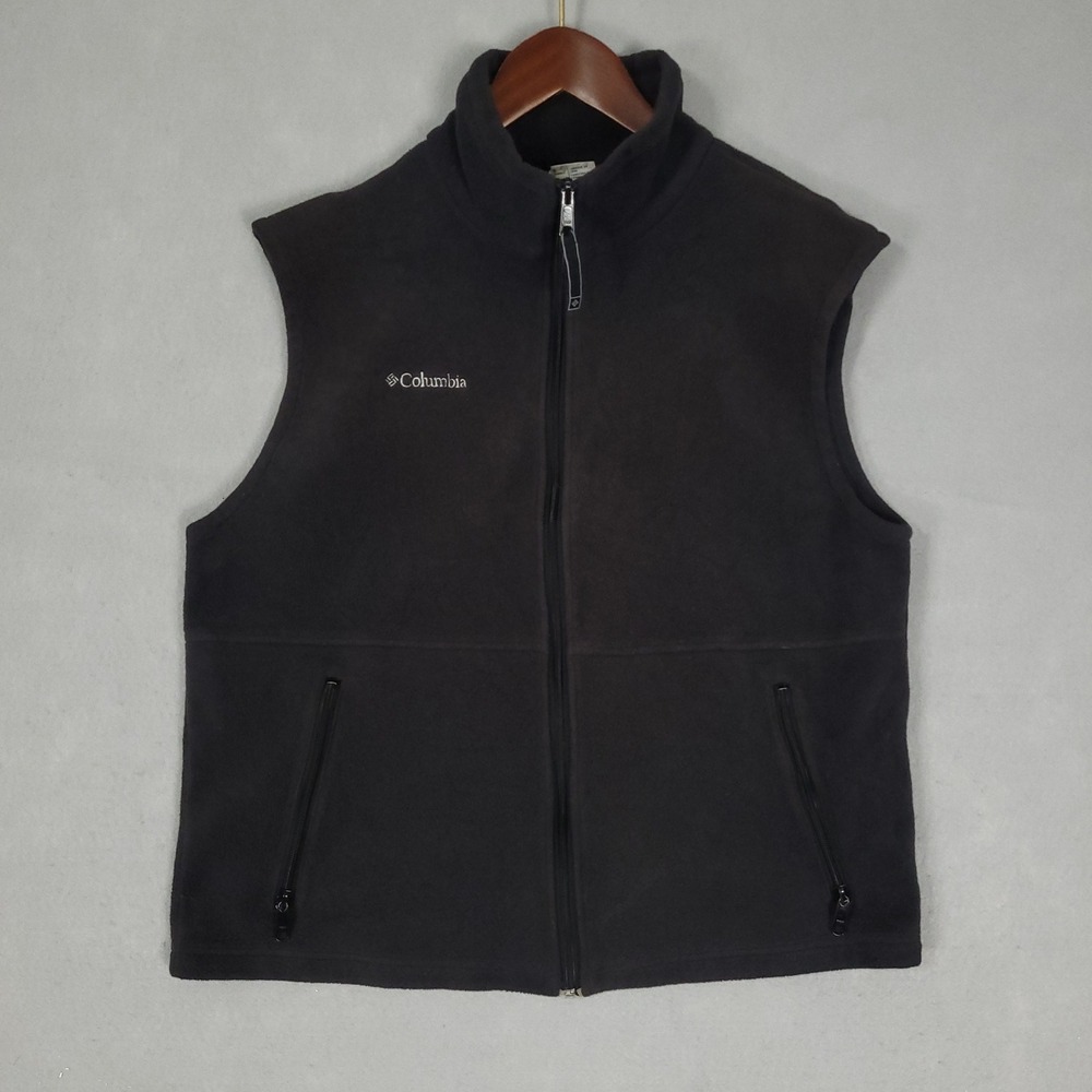 Columbia Fleece Vest Men's Large Black Full Zip Regular Fit Polyester WM1480